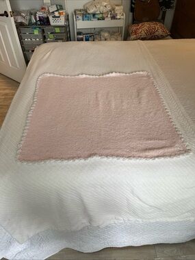 Soft Baby Pink Chenille Baby Blanket with White Scalloped Trim